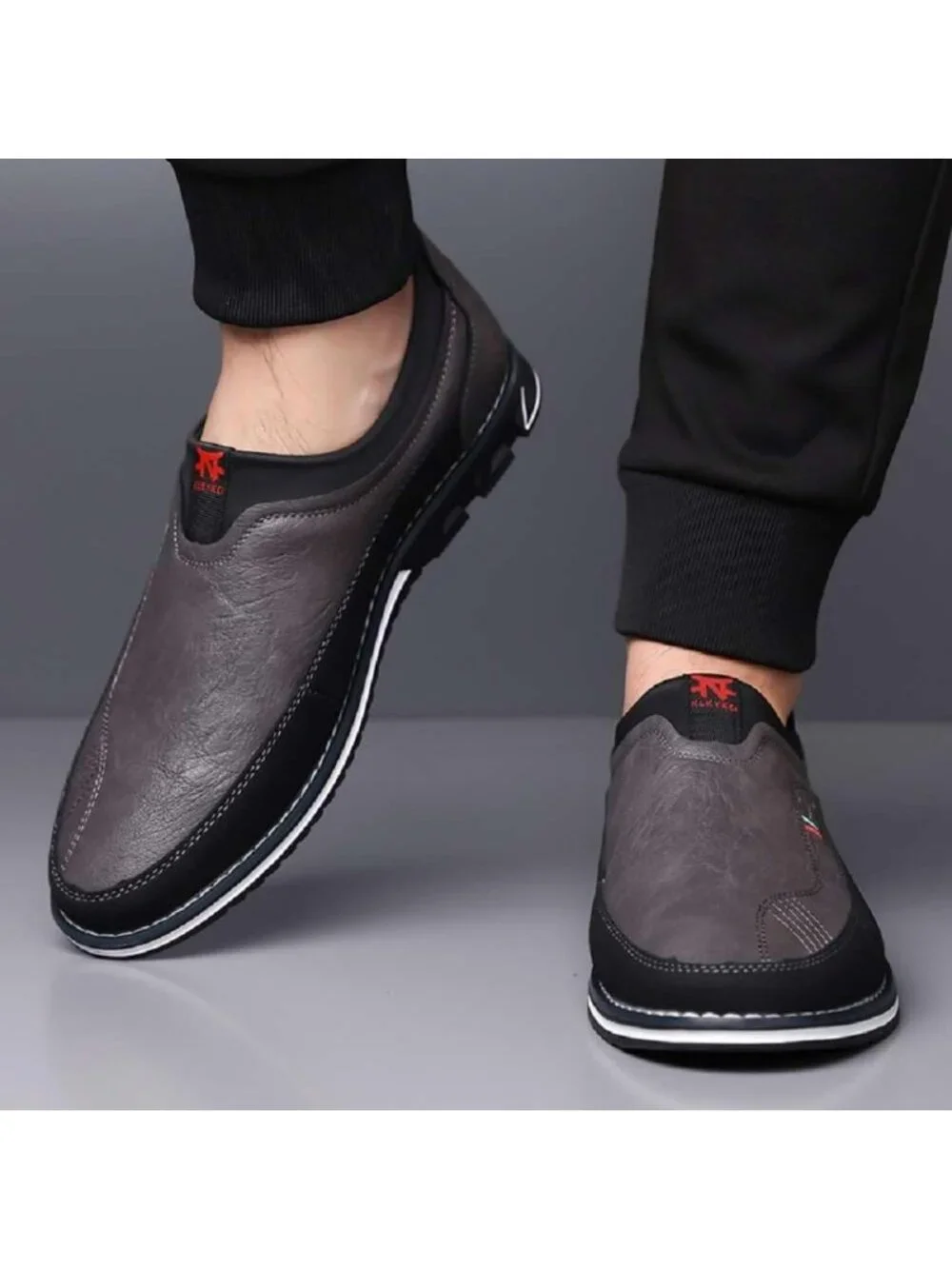Men's Dark Grey Textured Pebbled Leather Pointed Toe Comfort Driving Loafer Shoe